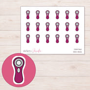 Magenta Facial Cleansing Brush Planner Stickers | DDZ-4542 — 4 × 3 inch sheet and enlarged sticker detail