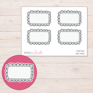 Gray Doodle Scallop Half Box Planner Stickers | DDZ-4544 — 4 × 3 inch sheet and enlarged sticker detail