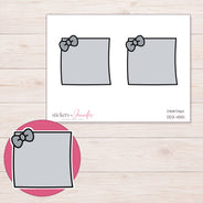 Gray Bow Note Planner Stickers | DDZ-4551 — 4 × 3 inch sheet and enlarged sticker detail