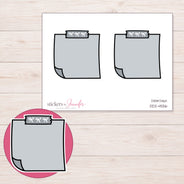 Gray Top-Tape Note Planner Stickers | DDZ-4556 — 4 × 3 inch sheet and enlarged sticker detail
