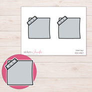 Gray Corner-Tape Note Planner Stickers | DDZ-4557 — 4 × 3 inch sheet and enlarged sticker detail