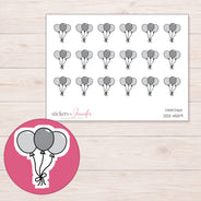 Gray Balloon Bunch Planner Stickers | DDZ-4559 — 4 × 3 inch sheet and enlarged sticker detail