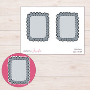 Gray Scalloped Full Box Planner Stickers | DDZ-4579 — 4 × 3 inch sheet and enlarged sticker detail