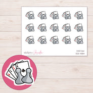Cards and Game Pieces Planner Stickers | DDZ-4584 — 4 × 3 inch sheet and enlarged sticker detail