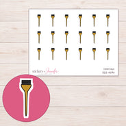 Gold Hair Color Brush Planner Stickers | DDZ-4594 — 4 × 3 inch sheet and enlarged sticker detail