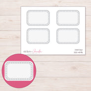 Gray Dotted Border Half Box Planner Stickers | DDZ-4595 — 4 × 3 inch sheet and enlarged sticker detail