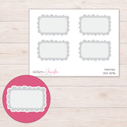 Gray Scalloped Half Box Label Planner Stickers | DDZ-4596 — 4 × 3 inch sheet and enlarged sticker detail