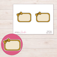 Mustard Yellow Corner Bow Half Box Planner Stickers | DDZ-4597 — 4 × 3 inch sheet and enlarged sticker detail