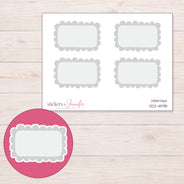 Gray Scallop and Dot Half Box Planner Stickers | DDZ-4598 — 4 × 3 inch sheet and enlarged sticker detail