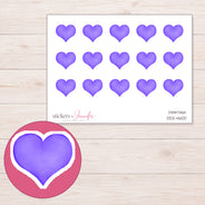 Purple Watercolor Heart Planner Stickers | DDZ-4600 — 4 × 3 inch sheet and enlarged sticker detail