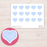 Pale Blue Watercolor Heart Planner Stickers | DDZ-4601 — 4 × 3 inch sheet and enlarged sticker detail