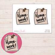 Tan Homework Reminder Note Planner Stickers | DDZ-4606 — 4 × 3 inch sheet and enlarged sticker detail