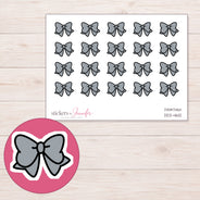 Gray Bow Planner Stickers | DDZ-4612 — 4 × 3 inch sheet and enlarged sticker detail