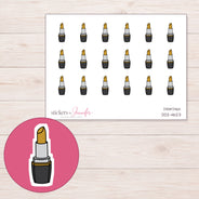 Gold Lipstick Planner Stickers | DDZ-4623 — 4 × 3 inch sheet and enlarged sticker detail