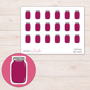 Magenta Mason Jar Planner Stickers | DDZ-4625 — 4 × 3 inch sheet and enlarged sticker detail