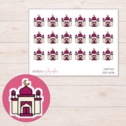 Magenta Mosque Planner Stickers | DDZ-4636 — 4 × 3 inch sheet and enlarged sticker detail