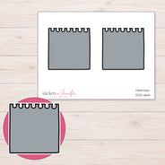 Gray Spiral Notepad Planner Stickers | DDZ-4641 — 4 × 3 inch sheet and enlarged sticker detail