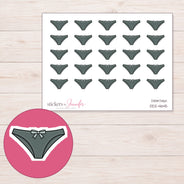 Charcoal Bow Underwear Planner Stickers | DDZ-4645 — 4 × 3 inch sheet and enlarged sticker detail