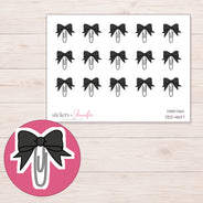 Black Bow Paper Clip Planner Stickers | DDZ-4647 — 4 × 3 inch sheet and enlarged sticker detail