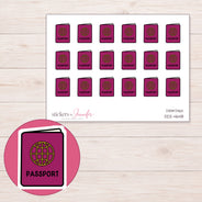Magenta Passport Planner Stickers | DDZ-4648 — 4 × 3 inch sheet and enlarged sticker detail