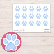 Pale Blue Watercolor Paw Print Planner Stickers | DDZ-4652 — 4 × 3 inch sheet and enlarged sticker detail