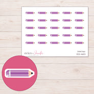 Purple Pencil Planner Stickers | DDZ-4653 — 4 × 3 inch sheet and enlarged sticker detail