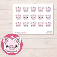 Pink Piggy Bank Face Planner Stickers | DDZ-4656 — 4 × 3 inch sheet and enlarged sticker detail