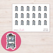 Gray Planner Supply Cart Planner Stickers | DDZ-4665 — 4 × 3 inch sheet and enlarged sticker detail