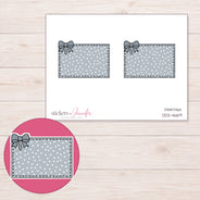 Gray Polka Dot Bow Half Box Planner Stickers | DDZ-4669 — 4 × 3 inch sheet and enlarged sticker detail