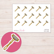 Gold Razor Planner Stickers | DDZ-4684 — 4 × 3 inch sheet and enlarged sticker detail