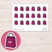 Magenta Heart Shopping Bag Planner Stickers | DDZ-4700 — 4 × 3 inch sheet and enlarged sticker detail