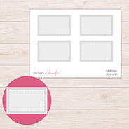 Gray Square-Corner Stitched Half Box Planner Stickers | DDZ-4710 — 4 × 3 inch sheet and enlarged sticker detail