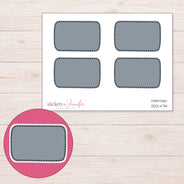 Slate Gray Dark-Stitch Half Box Planner Stickers | DDZ-4714 — 4 × 3 inch sheet and enlarged sticker detail