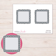 Gray Scalloped Stitched Square Planner Stickers | DDZ-4720 — 4 × 3 inch sheet and enlarged sticker detail