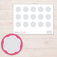 Light Gray Stitched Flower Planner Stickers | DDZ-4721 — 4 × 3 inch sheet and enlarged sticker detail