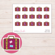 Magenta Suitcase with Gold Straps Planner Stickers | DDZ-4724 — 4 × 3 inch sheet and enlarged sticker detail