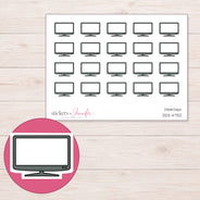 Gray Flat Screen Television Planner Stickers | DDZ-4732 — 4 × 3 inch sheet and enlarged sticker detail