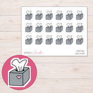 Gray Heart Tissue Box Planner Stickers | DDZ-4739 — 4 × 3 inch sheet and enlarged sticker detail