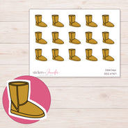 Gold Cozy Boot Planner Stickers | DDZ-4747 — 4 × 3 inch sheet and enlarged sticker detail