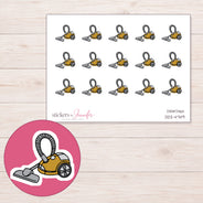 Gold Canister Vacuum Planner Stickers | DDZ-4749 — 4 × 3 inch sheet and enlarged sticker detail