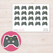 Charcoal Game Controller Planner Stickers | DDZ-4750 — 4 × 3 inch sheet and enlarged sticker detail