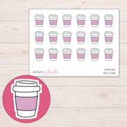 Pink Sleeve Coffee Cup Planner Stickers | DDZ-4768 — 4 × 3 inch sheet and enlarged sticker detail