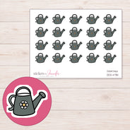 Charcoal Flower Watering Can Planner Stickers | DDZ-4781 — 4 × 3 inch sheet and enlarged sticker detail
