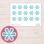Teal Flower Asterisk Planner Stickers | DDZ-4786 — 4 × 3 inch sheet and enlarged sticker detail