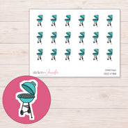 Teal Barbecue Grill Planner Stickers | DDZ-4788 — 4 × 3 inch sheet and enlarged sticker detail