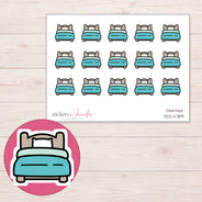 Teal Blanket Bed Planner Stickers | DDZ-4789 — 4 × 3 inch sheet and enlarged sticker detail
