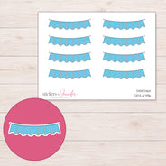 Sky Blue Pennant Bunting Planner Stickers | DDZ-4796 — 4 × 3 inch sheet and enlarged sticker detail