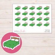 Green Blanket Bed Planner Stickers | DDZ-4802 — 4 × 3 inch sheet and enlarged sticker detail