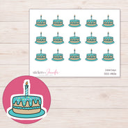 Teal Birthday Cake Planner Stickers | DDZ-4806 — 4 × 3 inch sheet and enlarged sticker detail