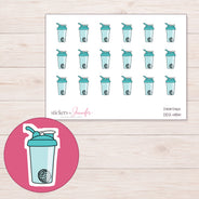 Teal Shaker Bottle Planner Stickers | DDZ-4814 — 4 × 3 inch sheet and enlarged sticker detail
